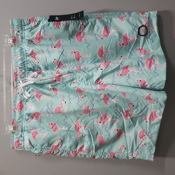 Brooklyn Cloth Kent Ave Volley Swim Trunks, Flamingo Pattern - Picture 1 of 7